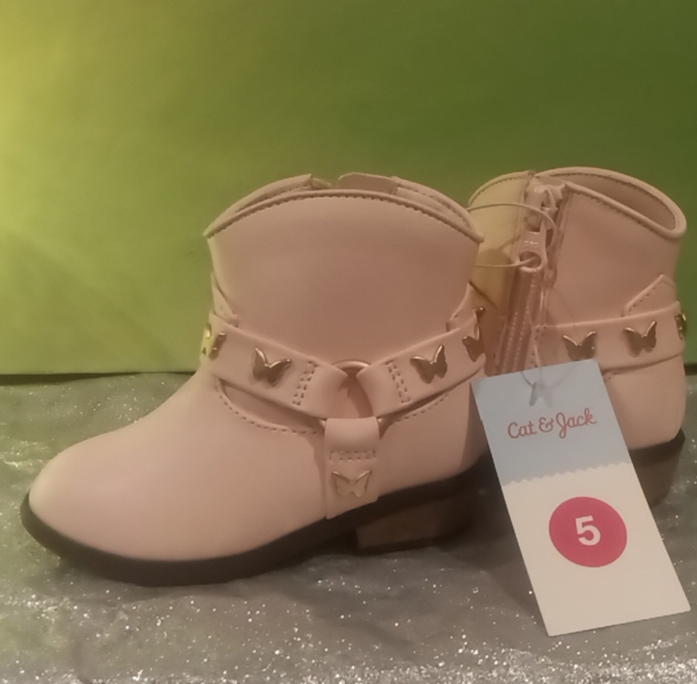 Cat & Jack Girls Pink Butterfly Boots Size 5 NWT